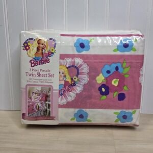 1995 Bibb Company Barbie Floral 3 Piece Percale Twin Sheet Set New